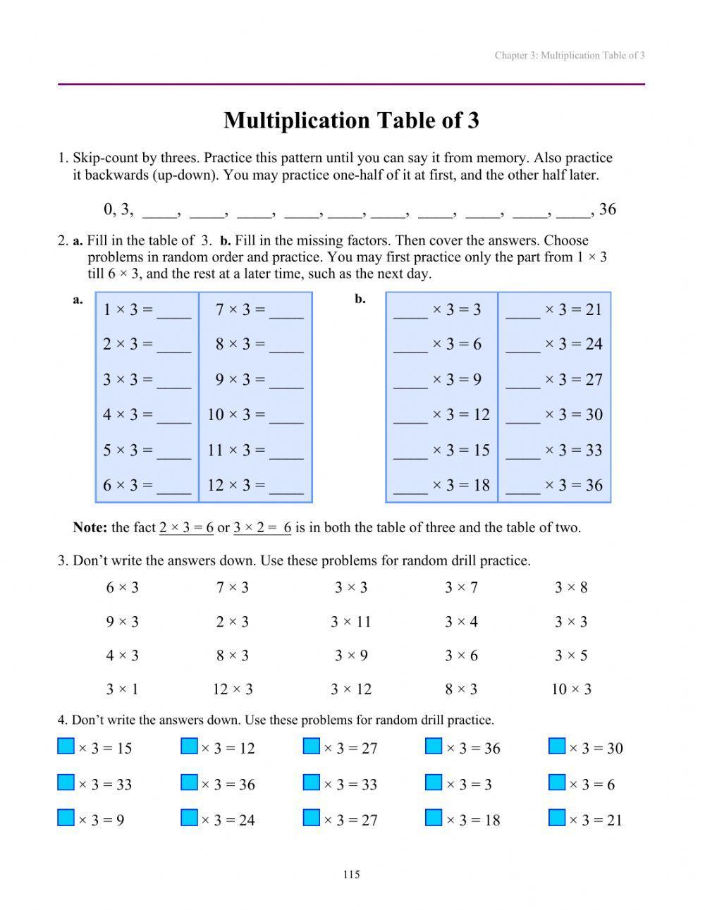 Multiplication table of 3