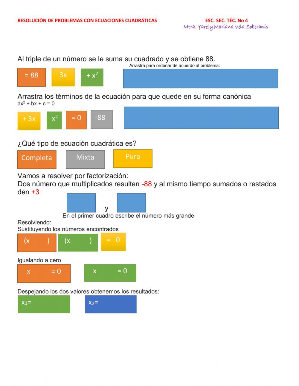 Problemas con ecuaciones cuadráticas