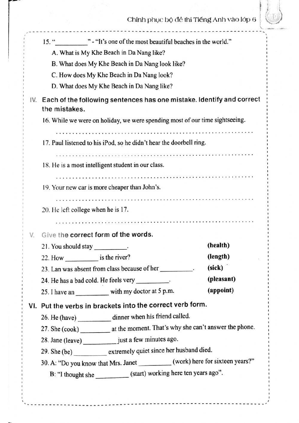 Bộ đề thi TA vào 6 - Đề số 5