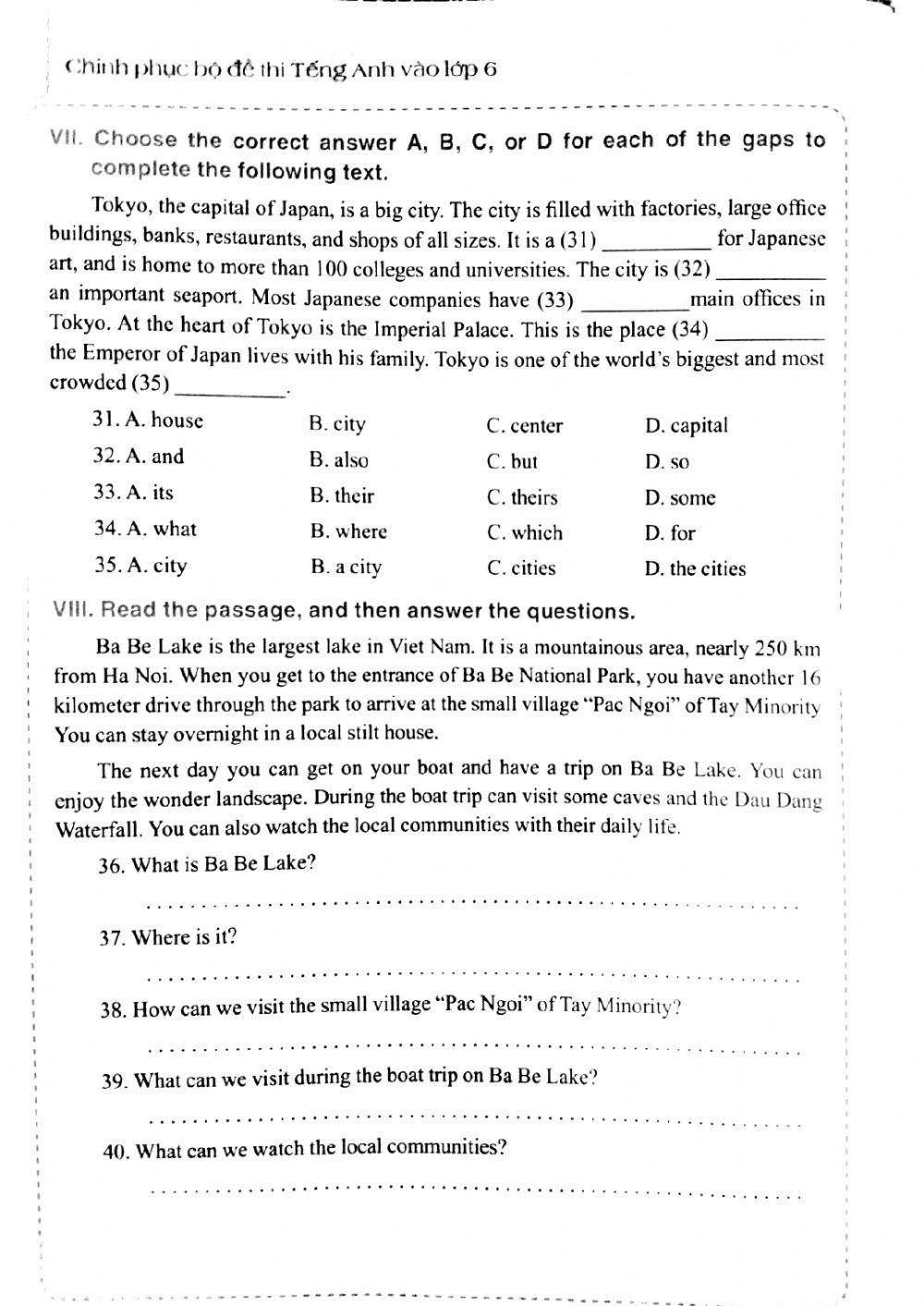 Bộ đề thi TA vào 6 - Đề số 5
