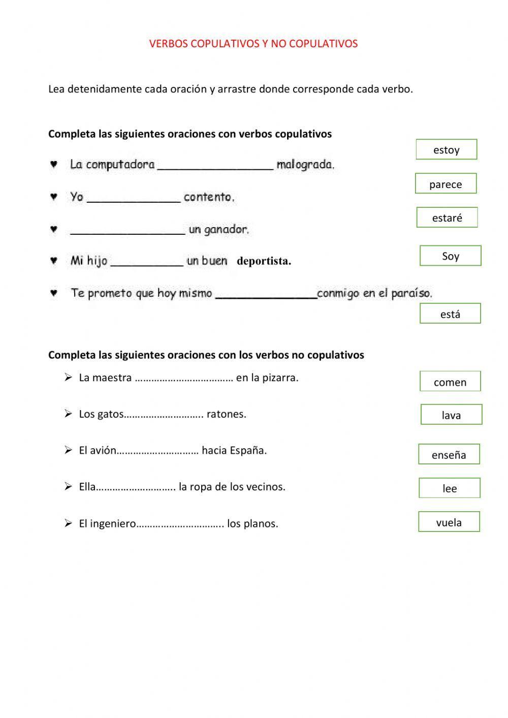 Verbos copulativos y no copulativos