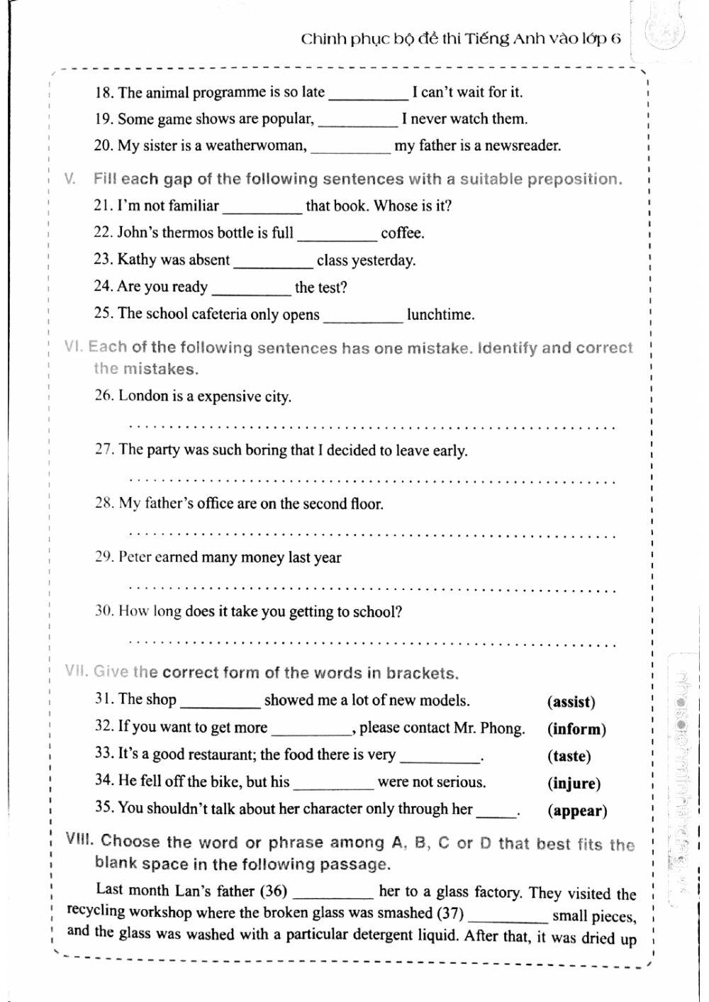 Bộ đề thi TA vào 6 - Đề số 6