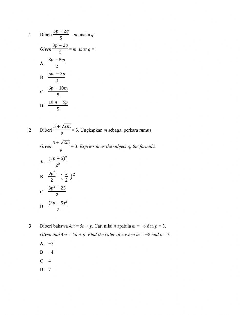 Ting 2 bab 3 rumus algebra online exercise for live worksheets