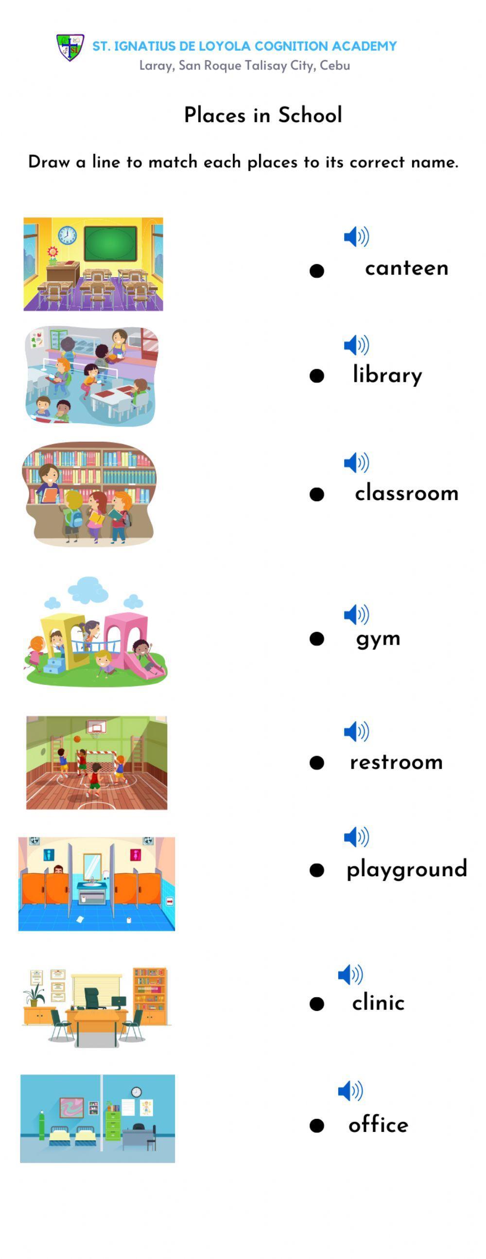 Printable Places In School Worksheet For Kindergarten