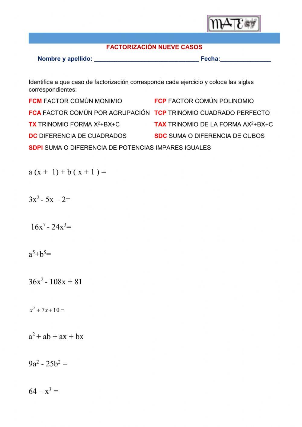 Factorización 9 casos