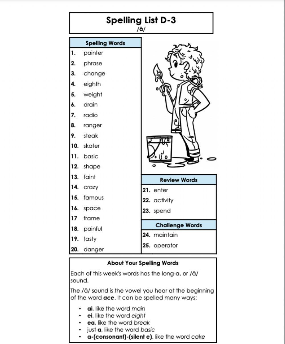 Spelling list d-3 5th grade