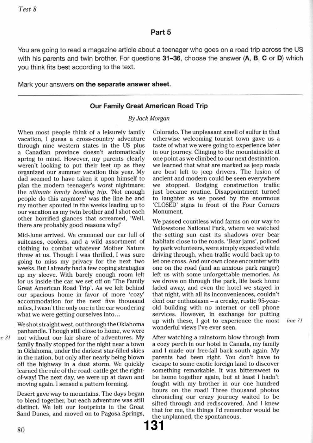 READING TASK- PARTS 5,6 AND 7- DECEMBER