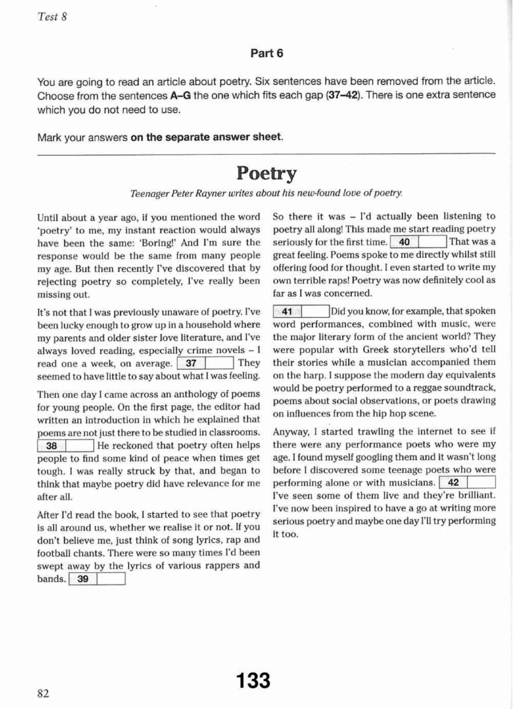 READING TASK- PARTS 5,6 AND 7- DECEMBER