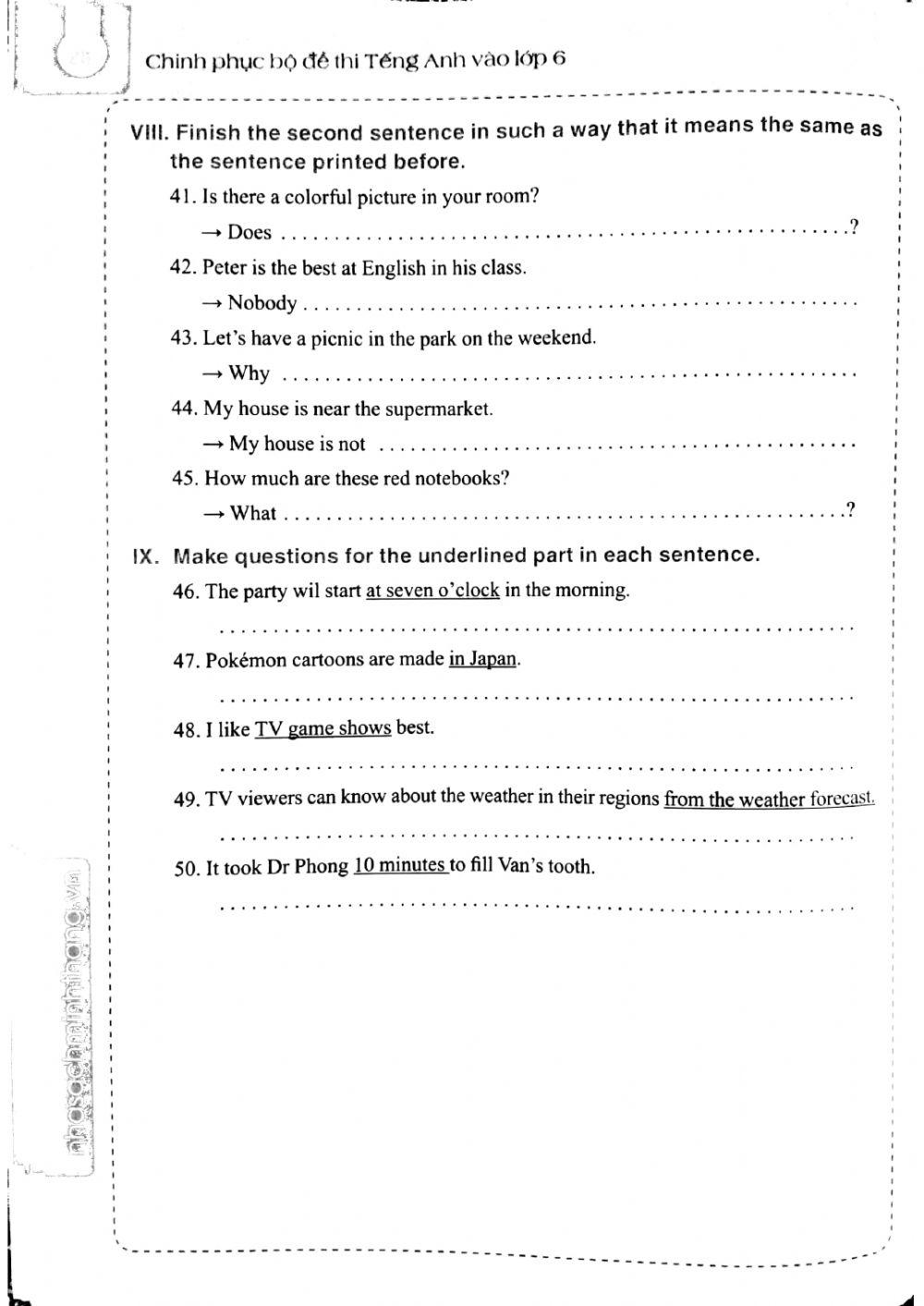 Bộ đề thi TA vào 6 - Đề số 7