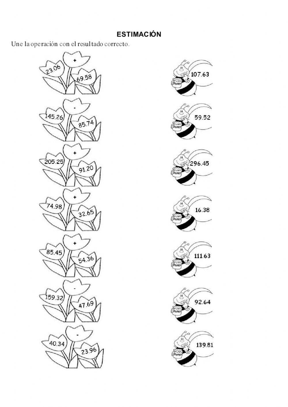 Estimación de suma y resta de decimales
