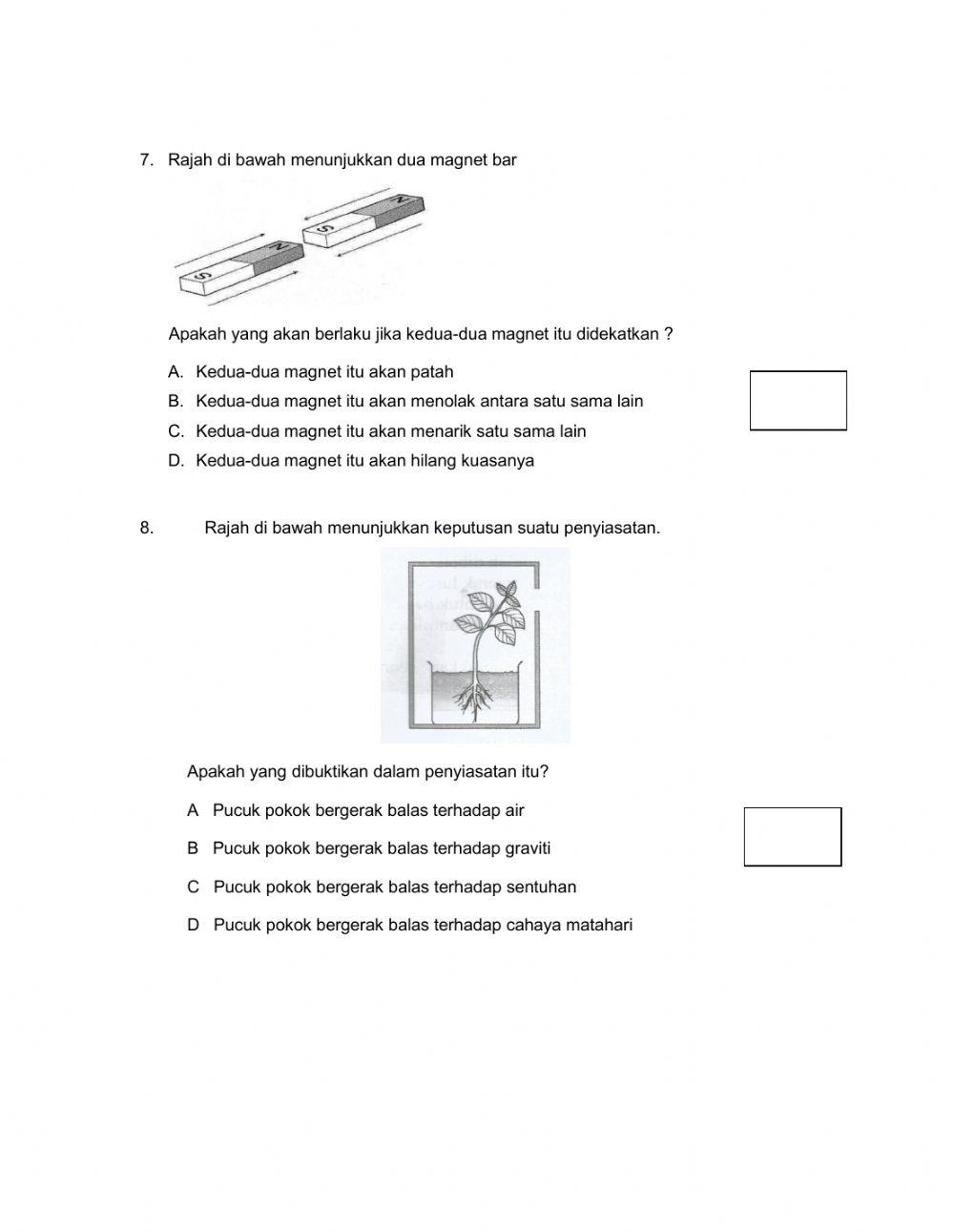 Kuiz Sains Tahun 6 (Set 1)