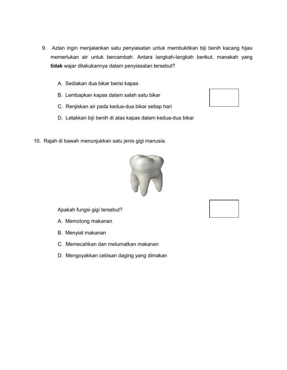 Kuiz Sains Tahun 6 (Set 1)