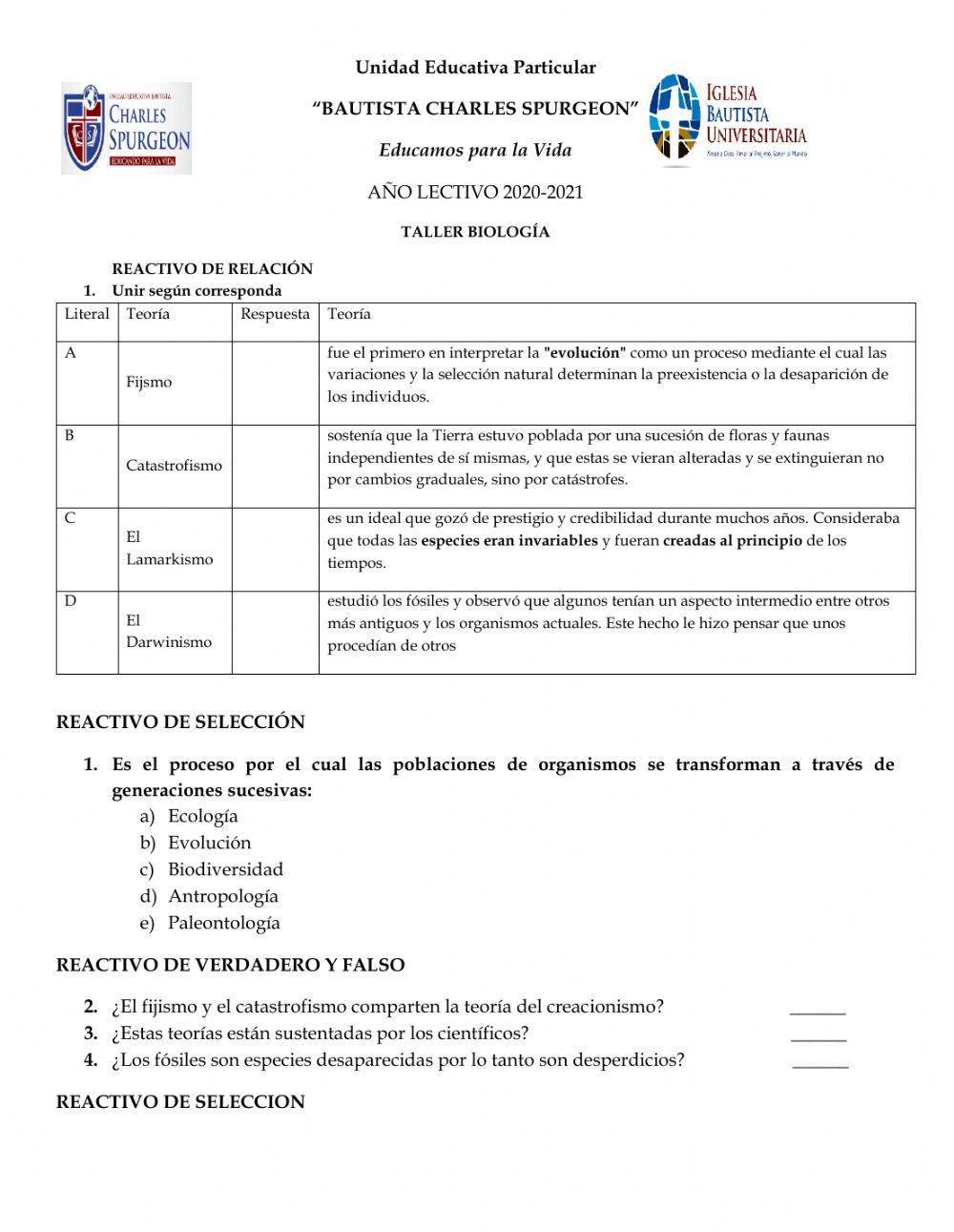 Taller origen de las especies