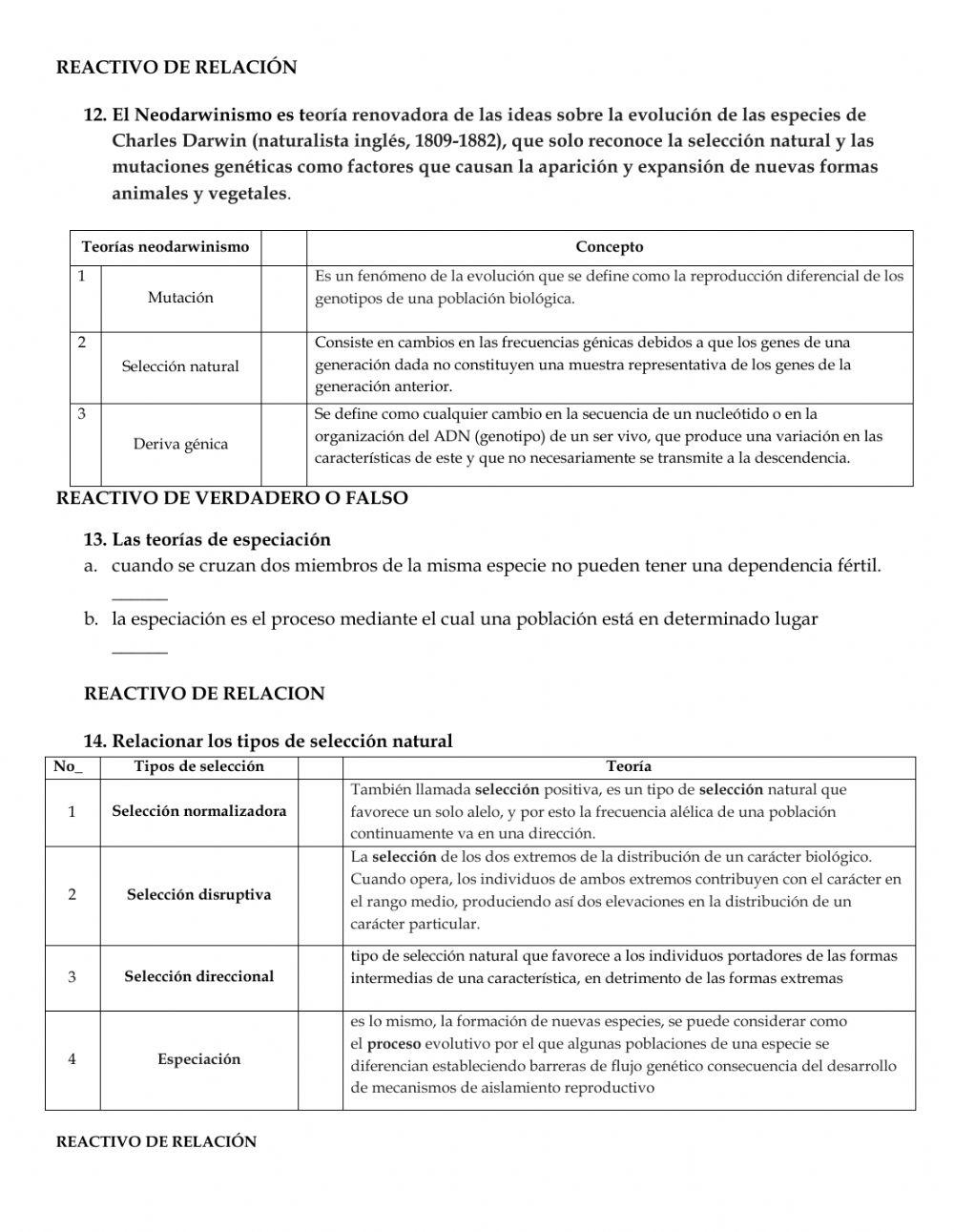 Taller origen de las especies