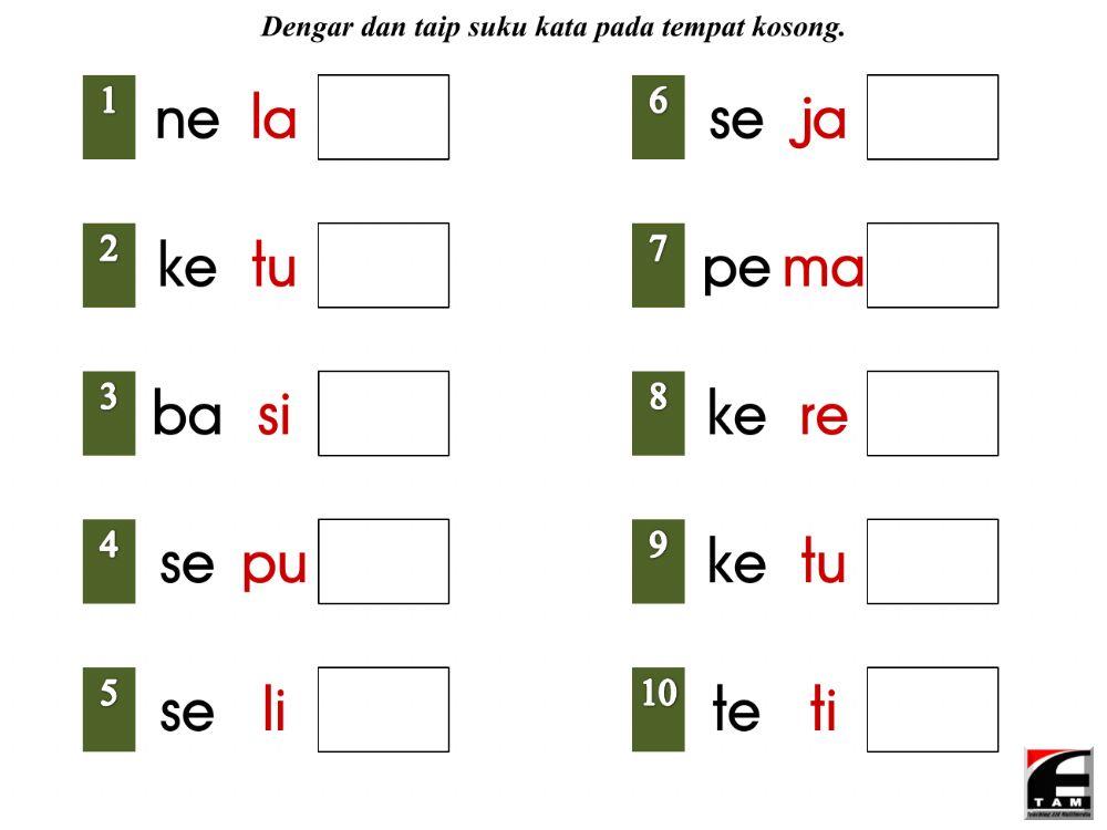 Latihan Perkataan KV+KV+KVK