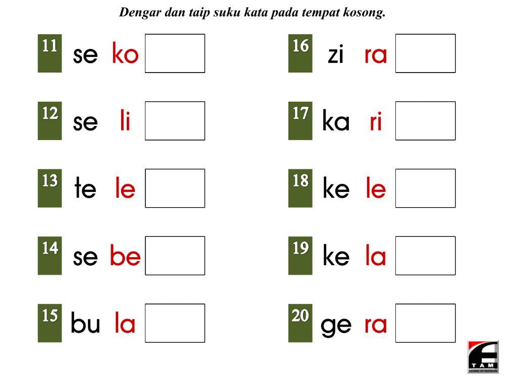 Latihan Perkataan KV+KV+KVK