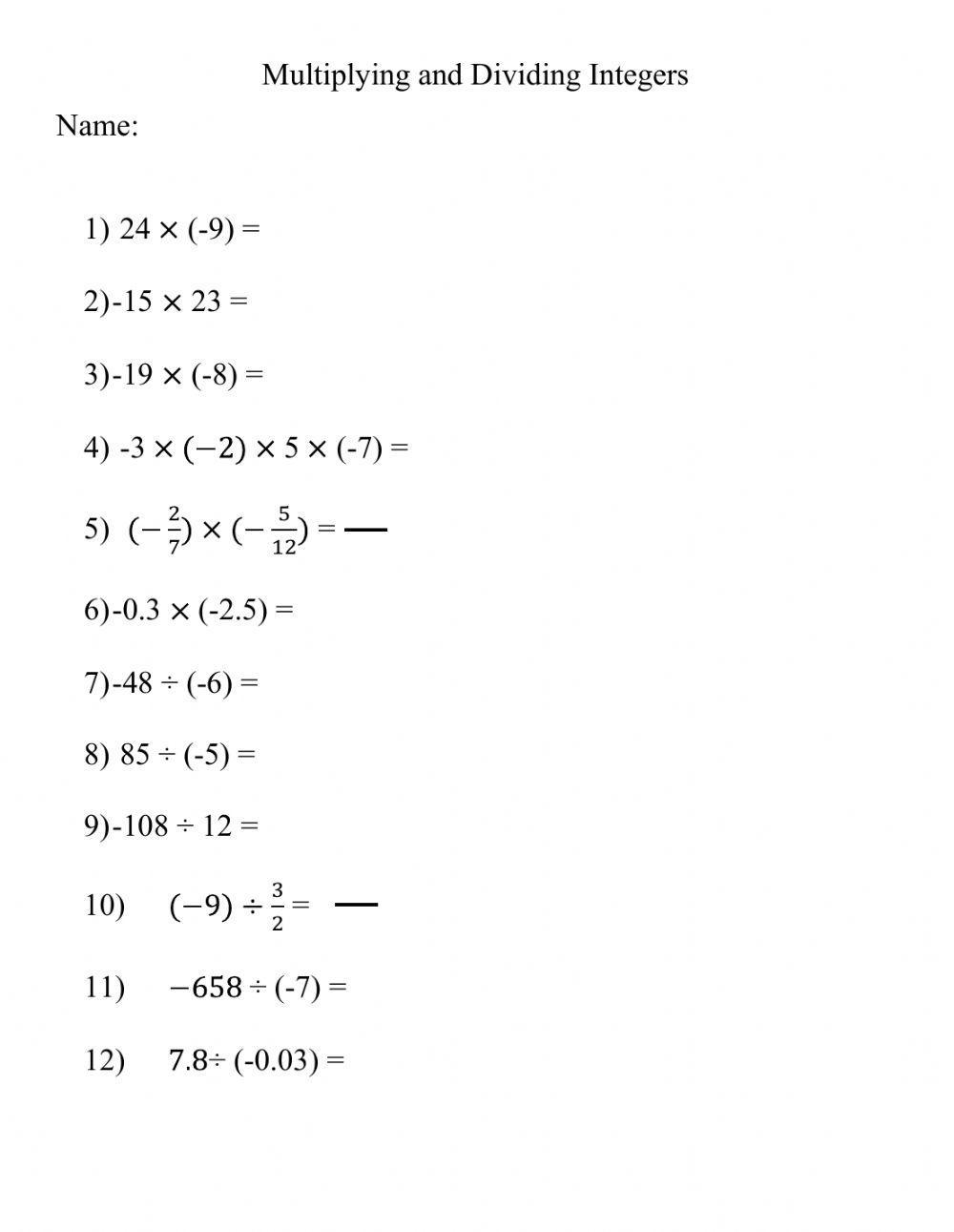 Multiplying and Dividing Integers