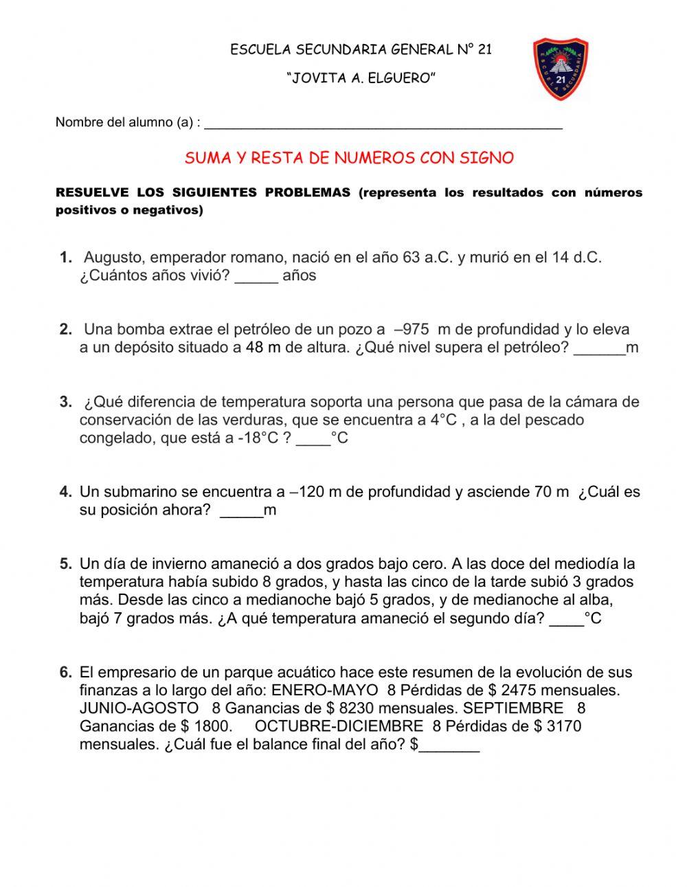 Suma y resta de números con signo