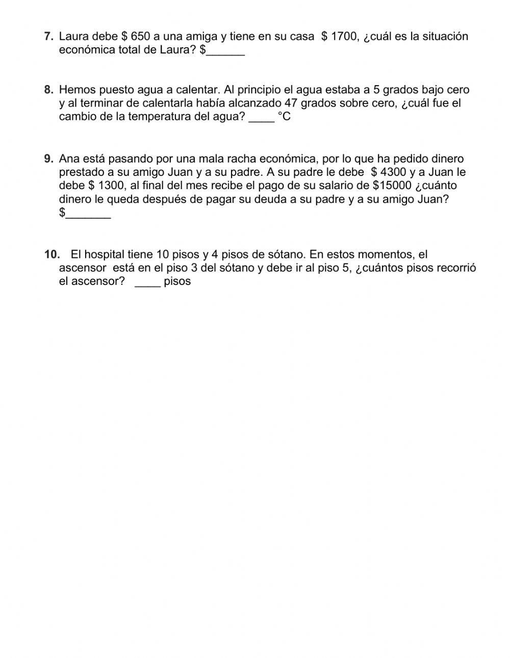 Suma y resta de números con signo