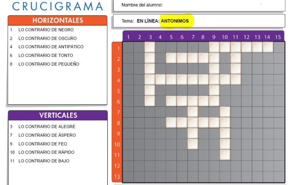Crucigrama antónimos