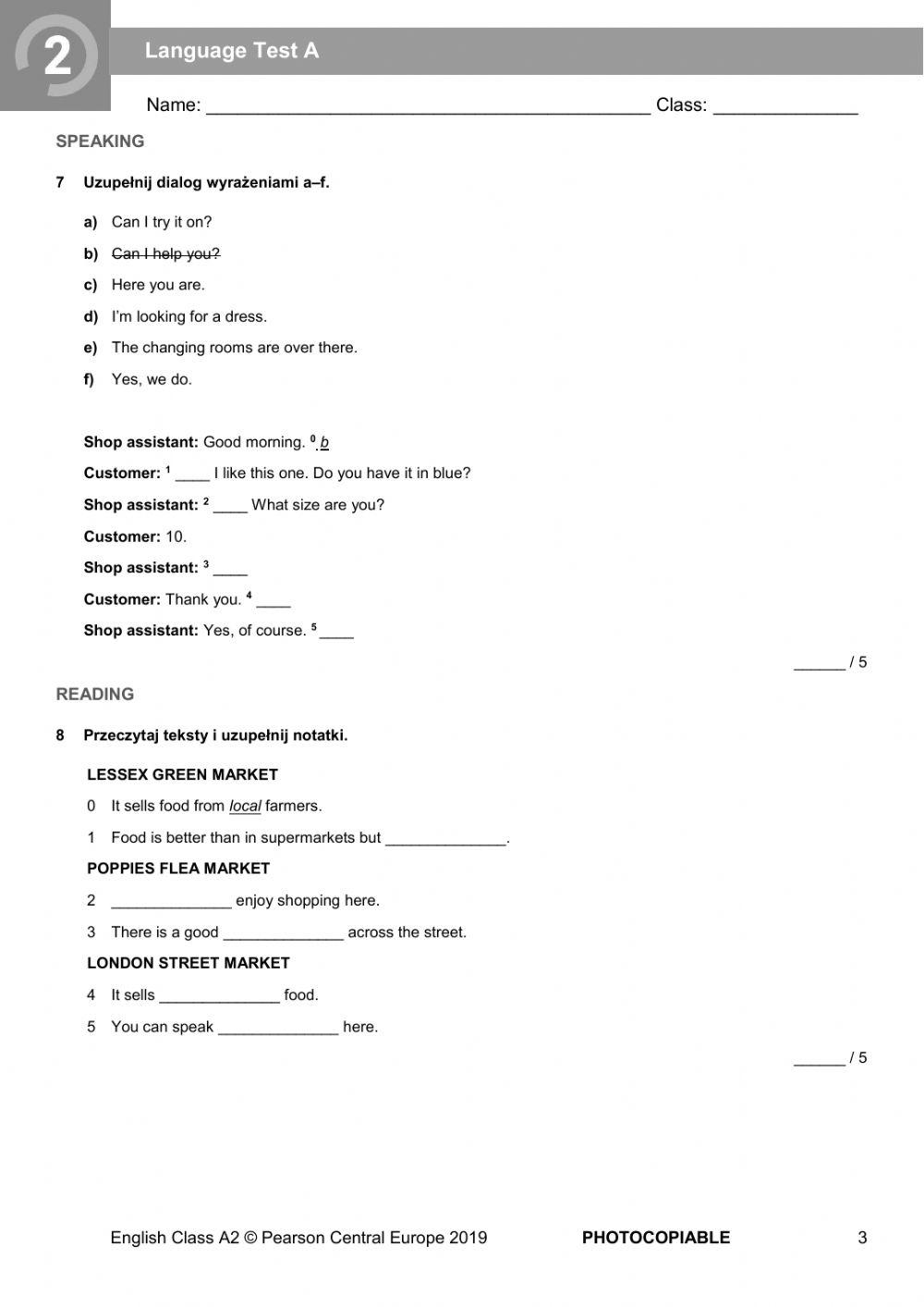 English Class A2 Unit 2