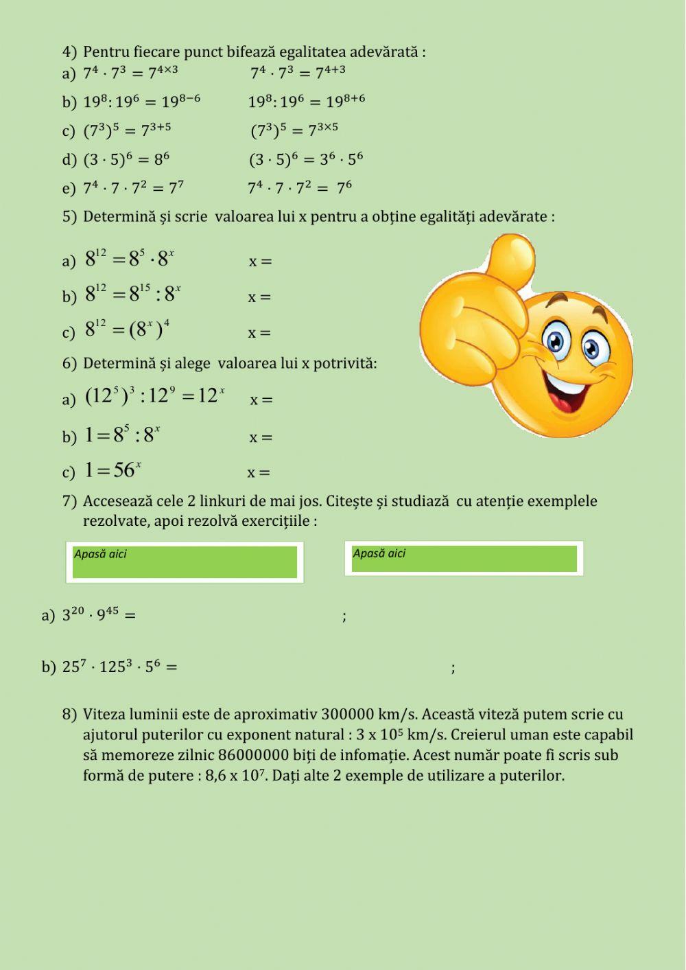 Tipuri de itemi-Puterea cu exponent natural