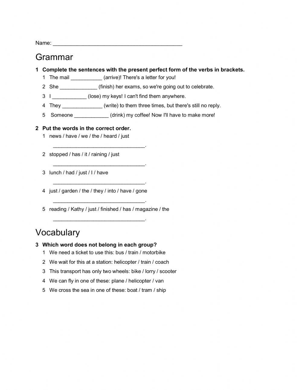 Present perfect and transportation