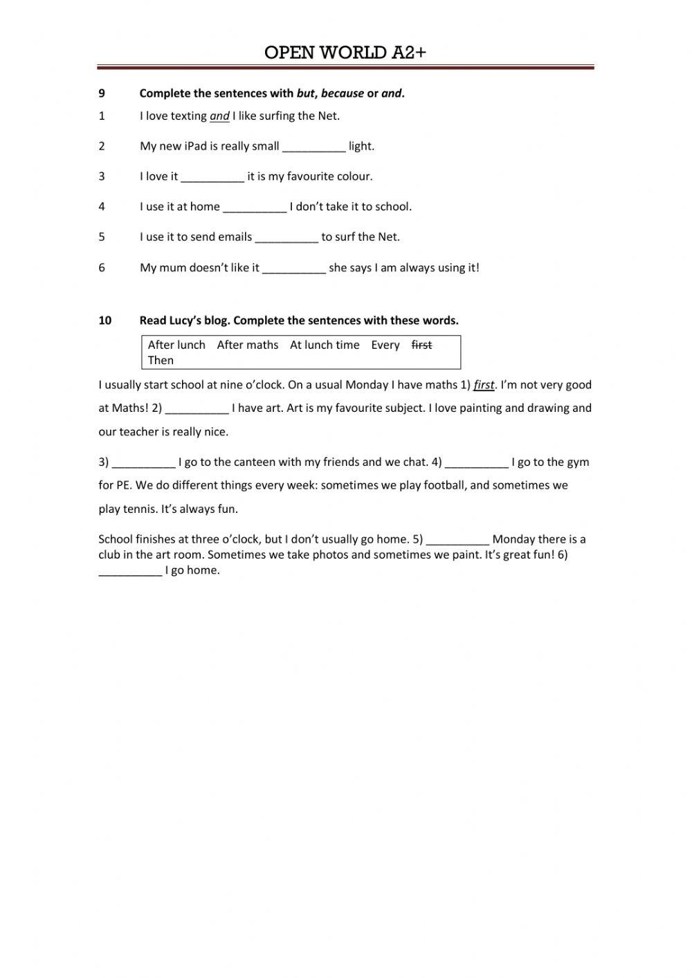 Open World A2+ End of Term- Use of English