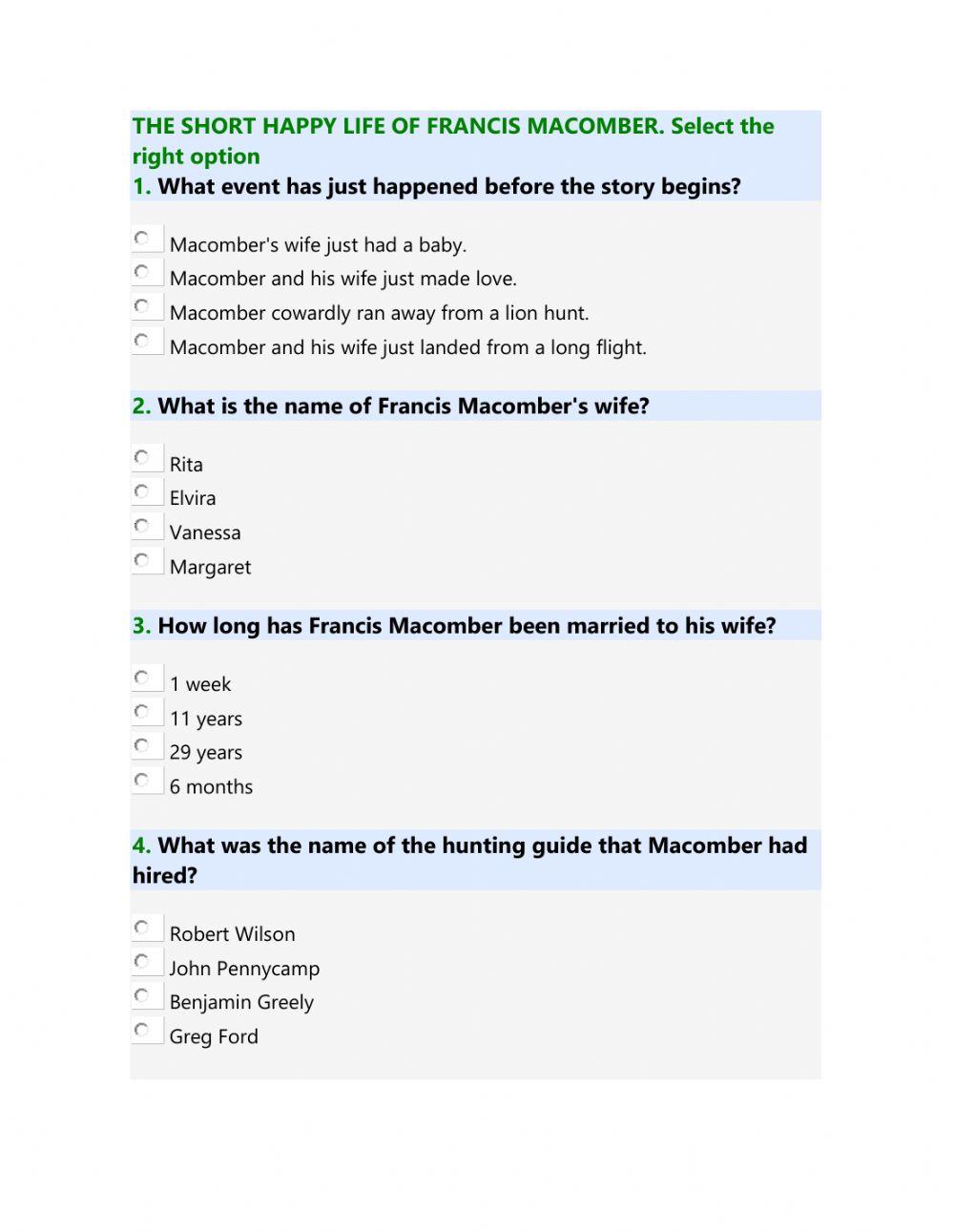 Francis Macomber General Quiz