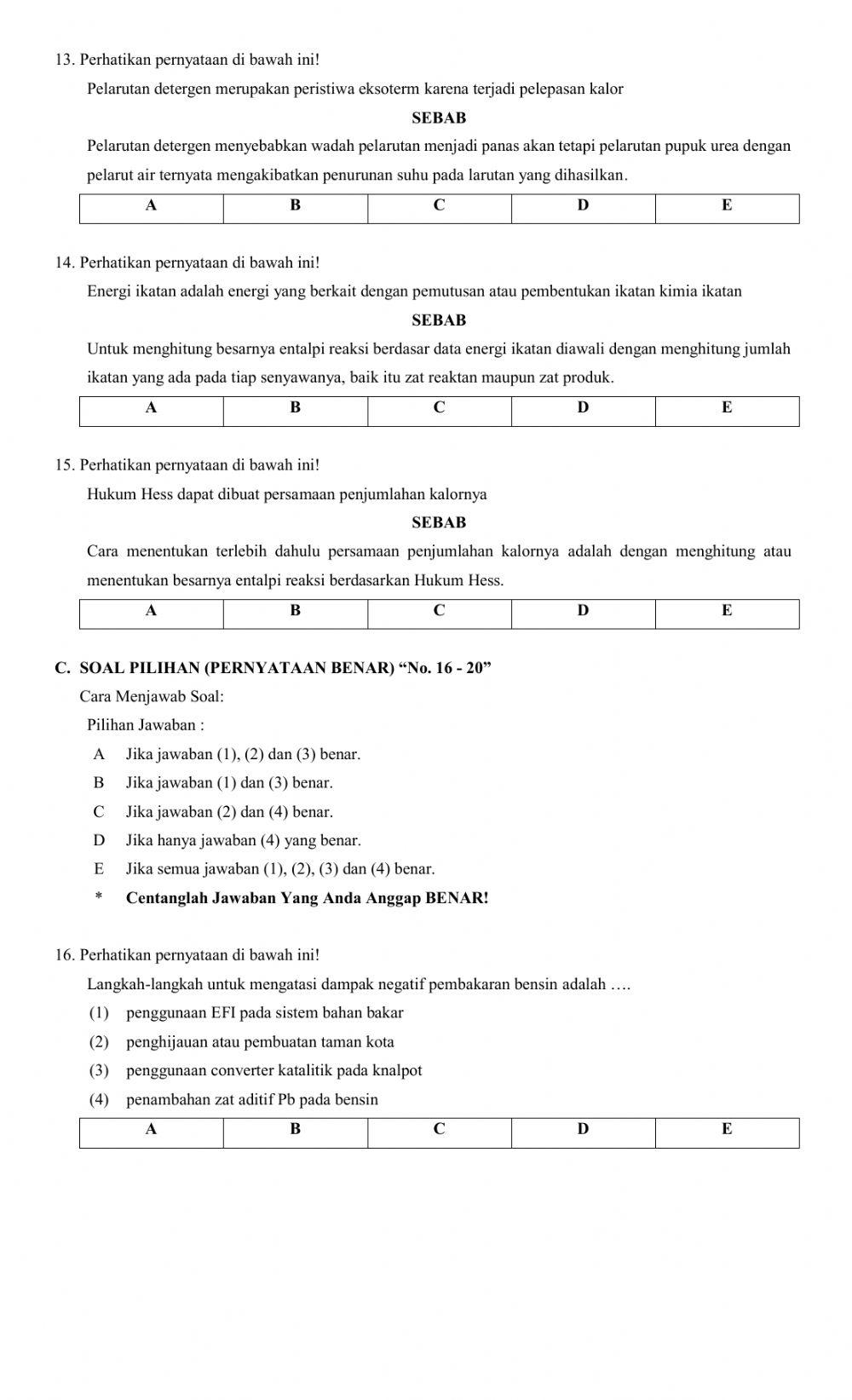 Soal pas kimia kelas xi ipa