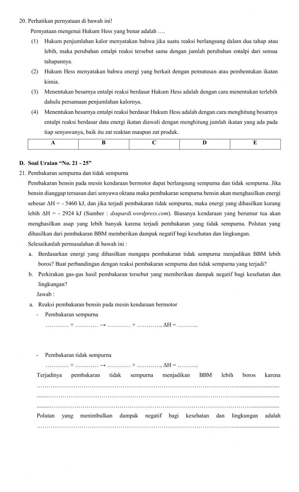 Soal pas kimia kelas xi ipa