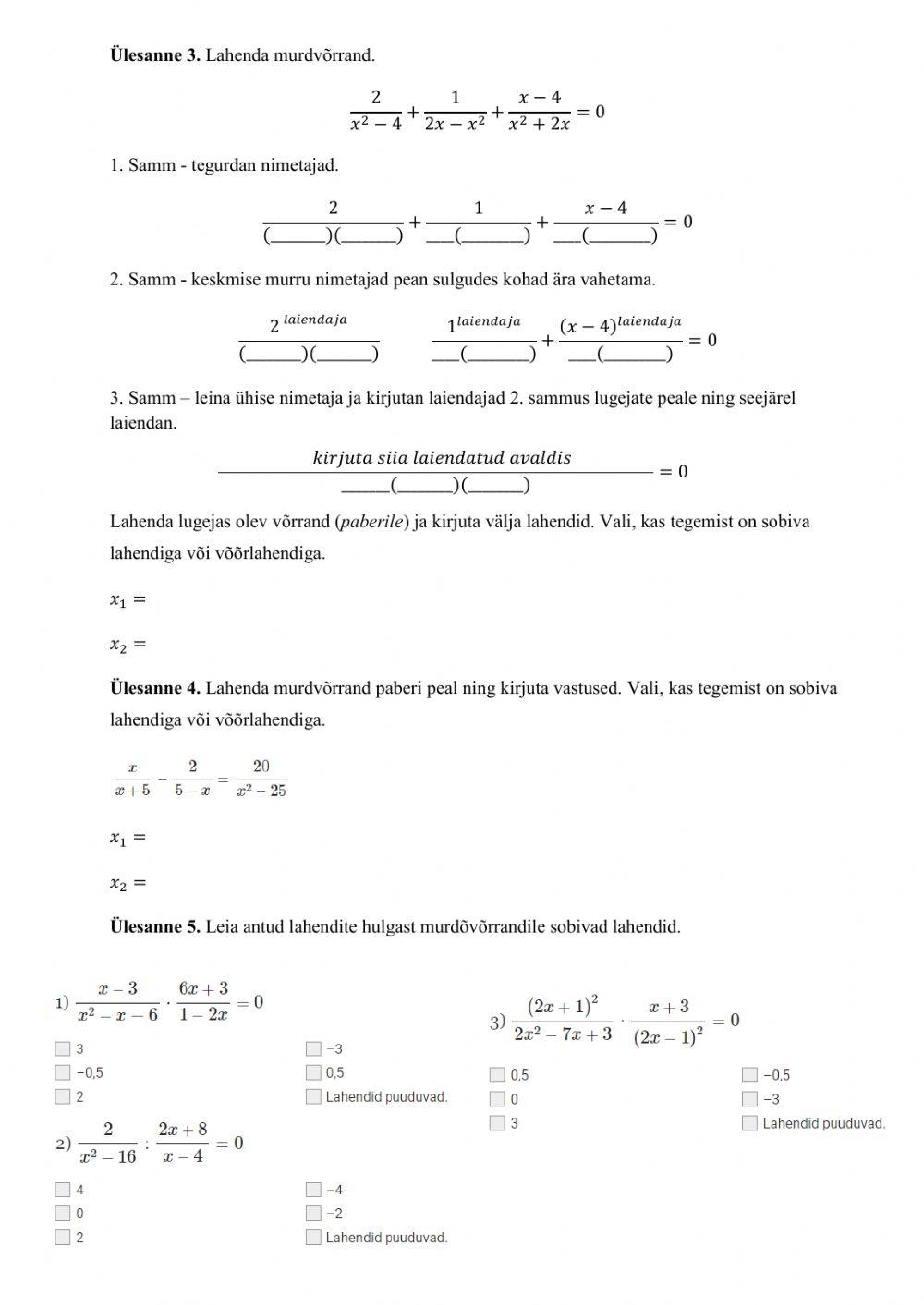 Tekstülesanded ja murdvõrrand