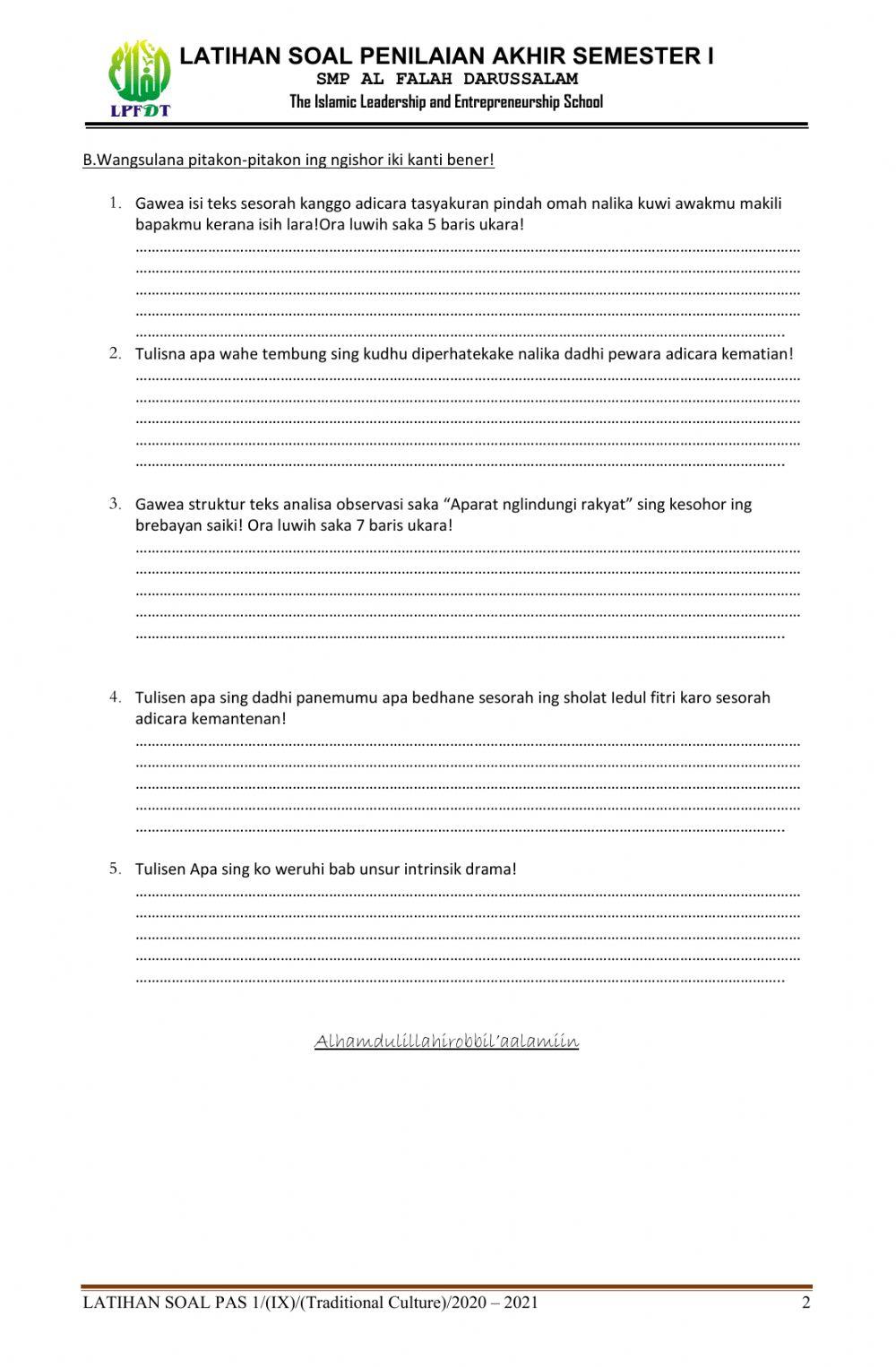 Soal latihan soal pas 1 traditional culture 9