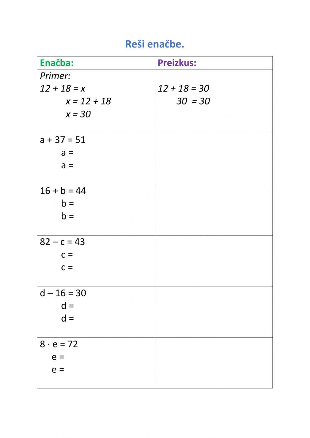 Enačbe (z rešitvami)