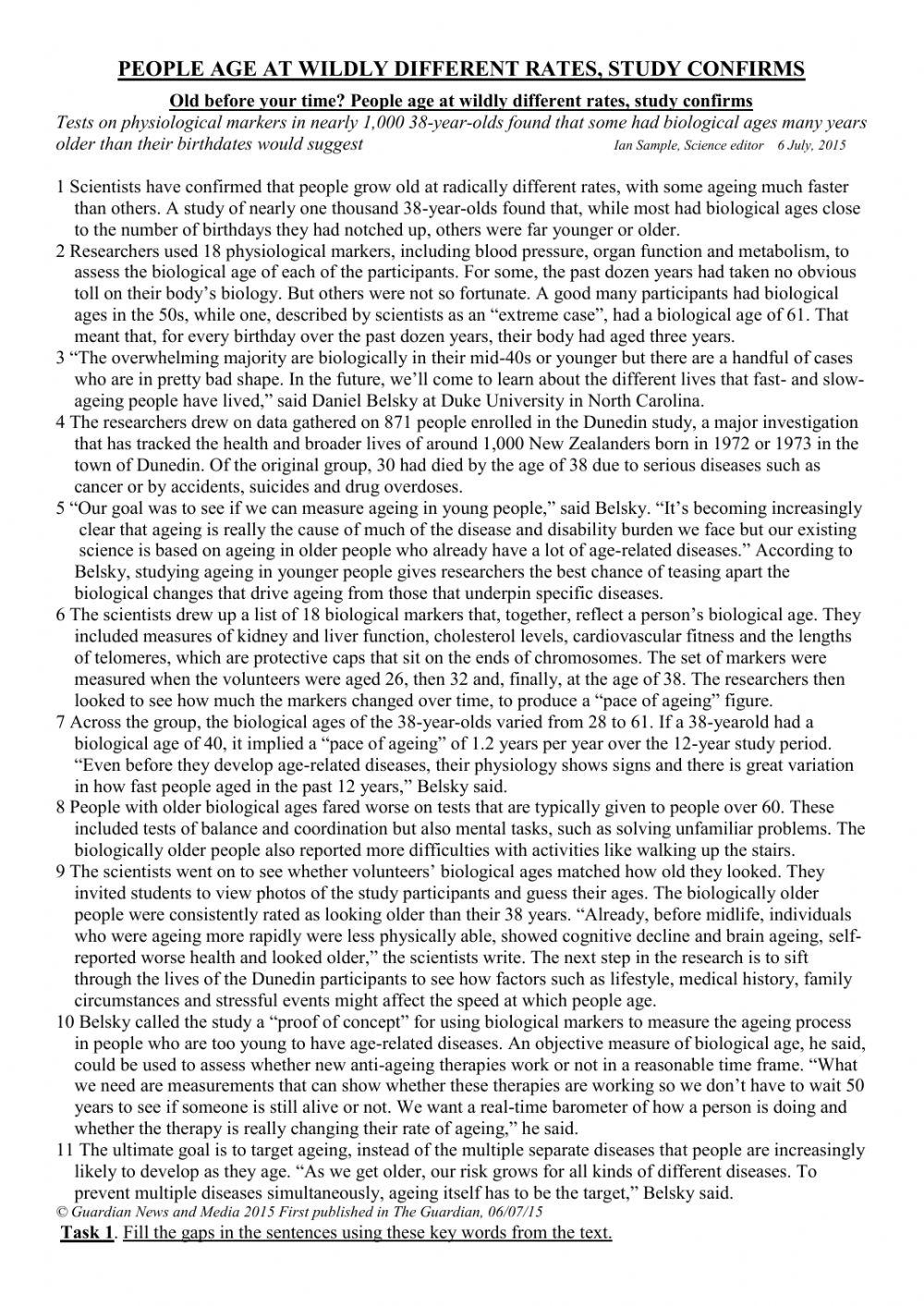 Home reading-PEOPLE AGE AT WILDLY DIFFERENT RATES