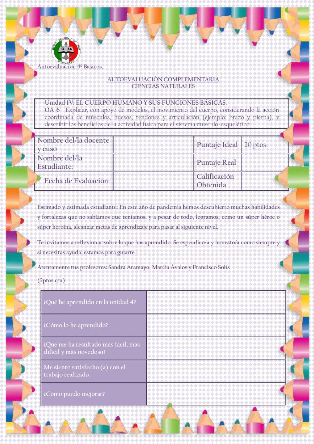 Autoevaluación complementaria ciencias naturales