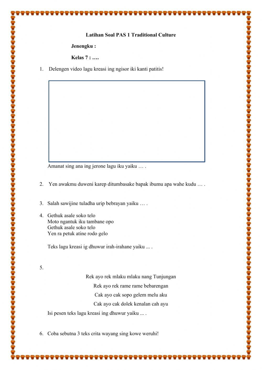 Latihan soal pas 1 traditional culture 7