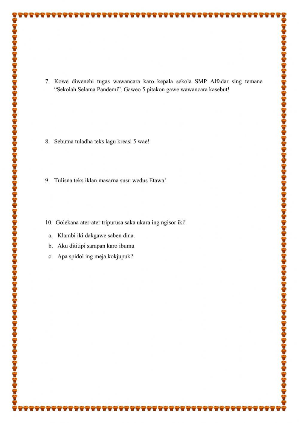 Latihan soal pas 1 traditional culture 7