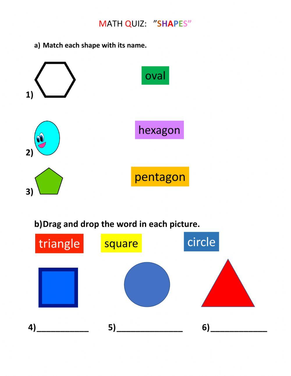 Quiz shapes worksheet