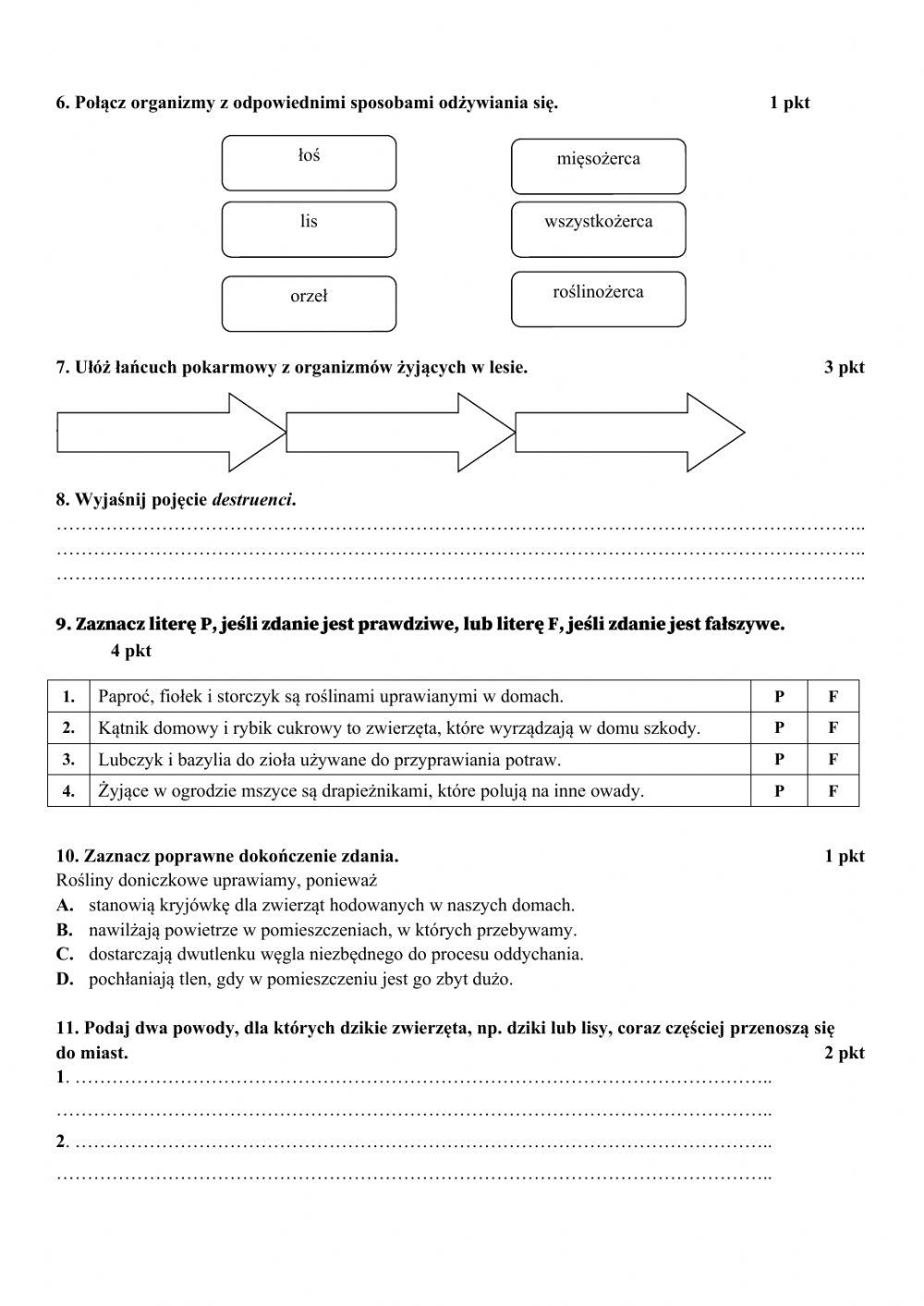 Test Przyroda Klasa 4 Dział 4 Przyroda klasa 4 worksheet | Live Worksheets