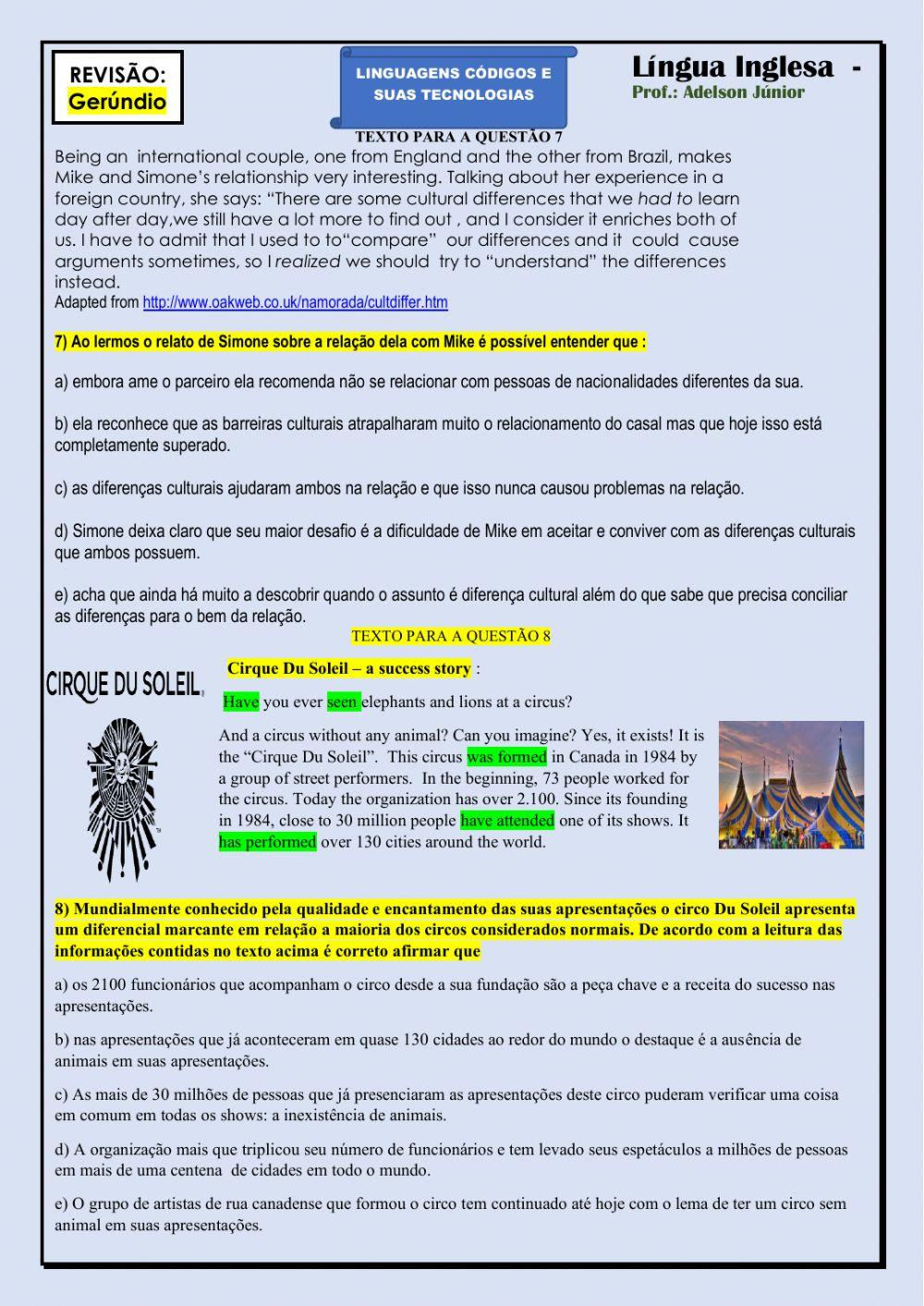 Revisão :Interpretação, gerúndio,presente perfeito erun out of