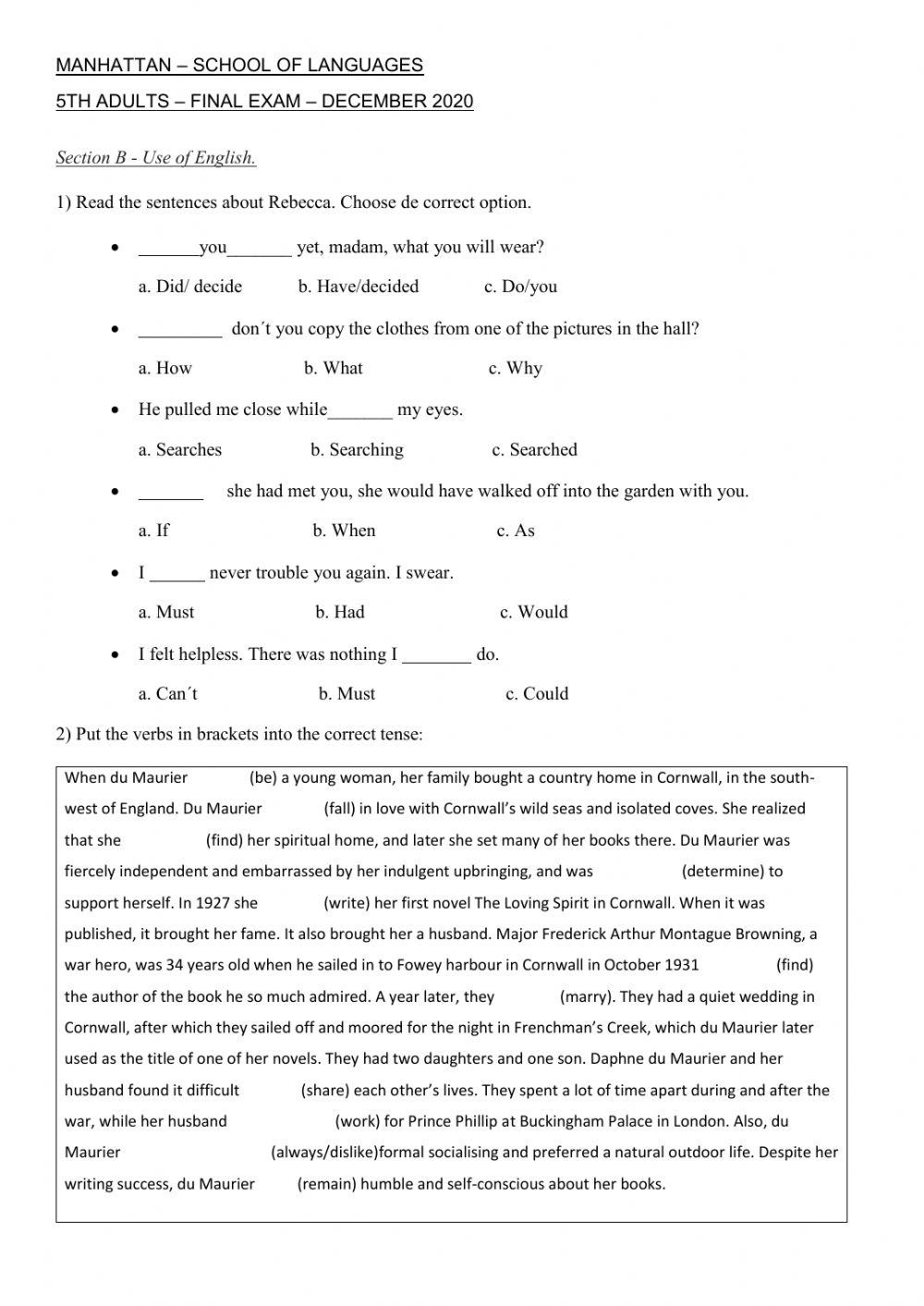 Final exam 5th adults