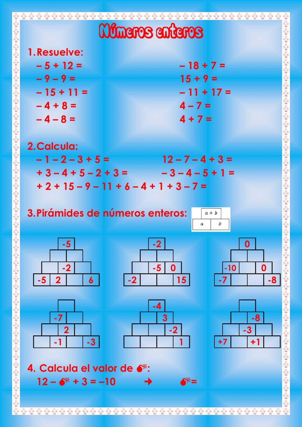 Práctica con los números enteros