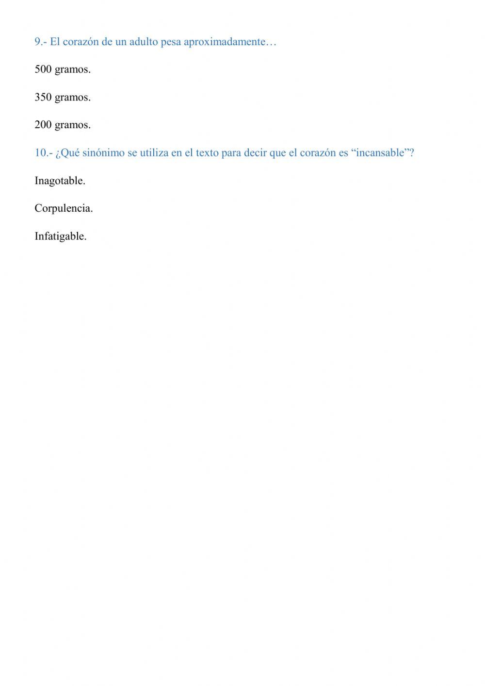 Comprensión lectora datos del corazón