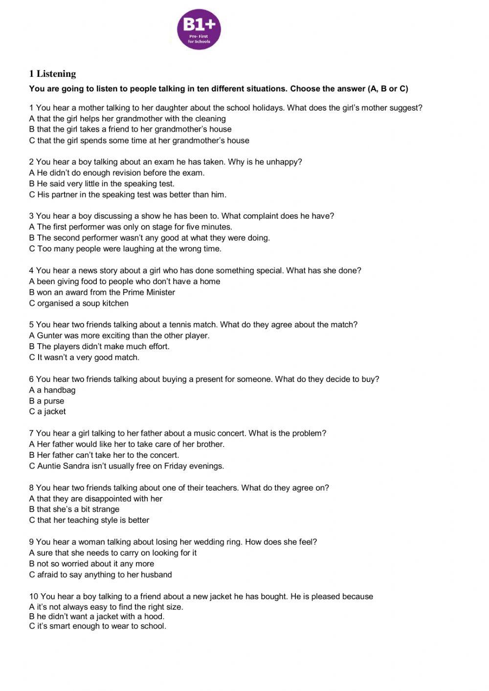 Gold B1+ End of Term - Listening