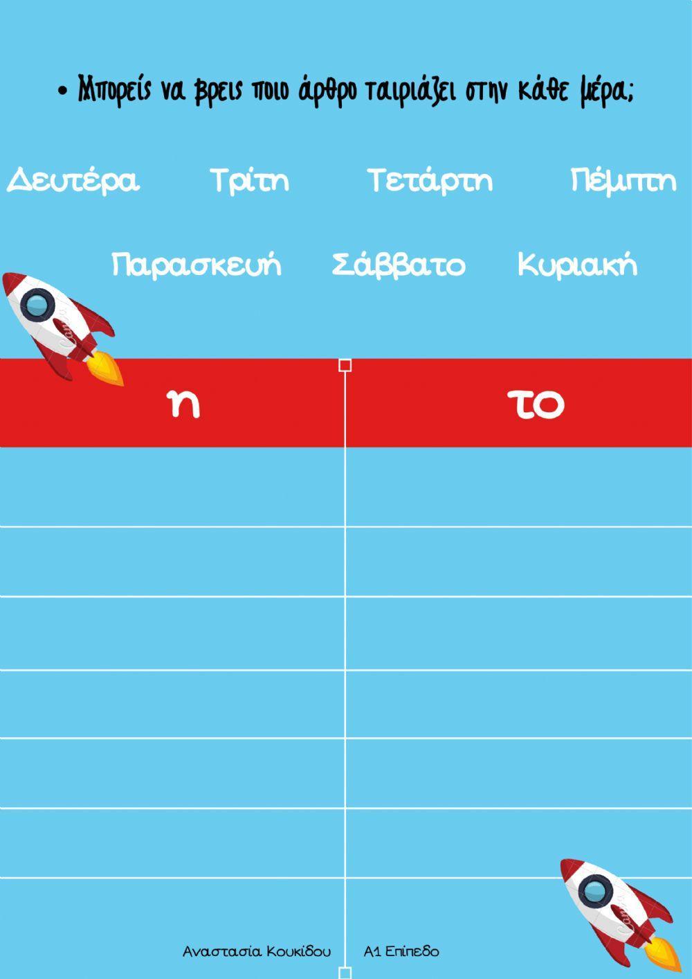 Μέρες της Εβδομάδας Μέρες της Εβδομάδας