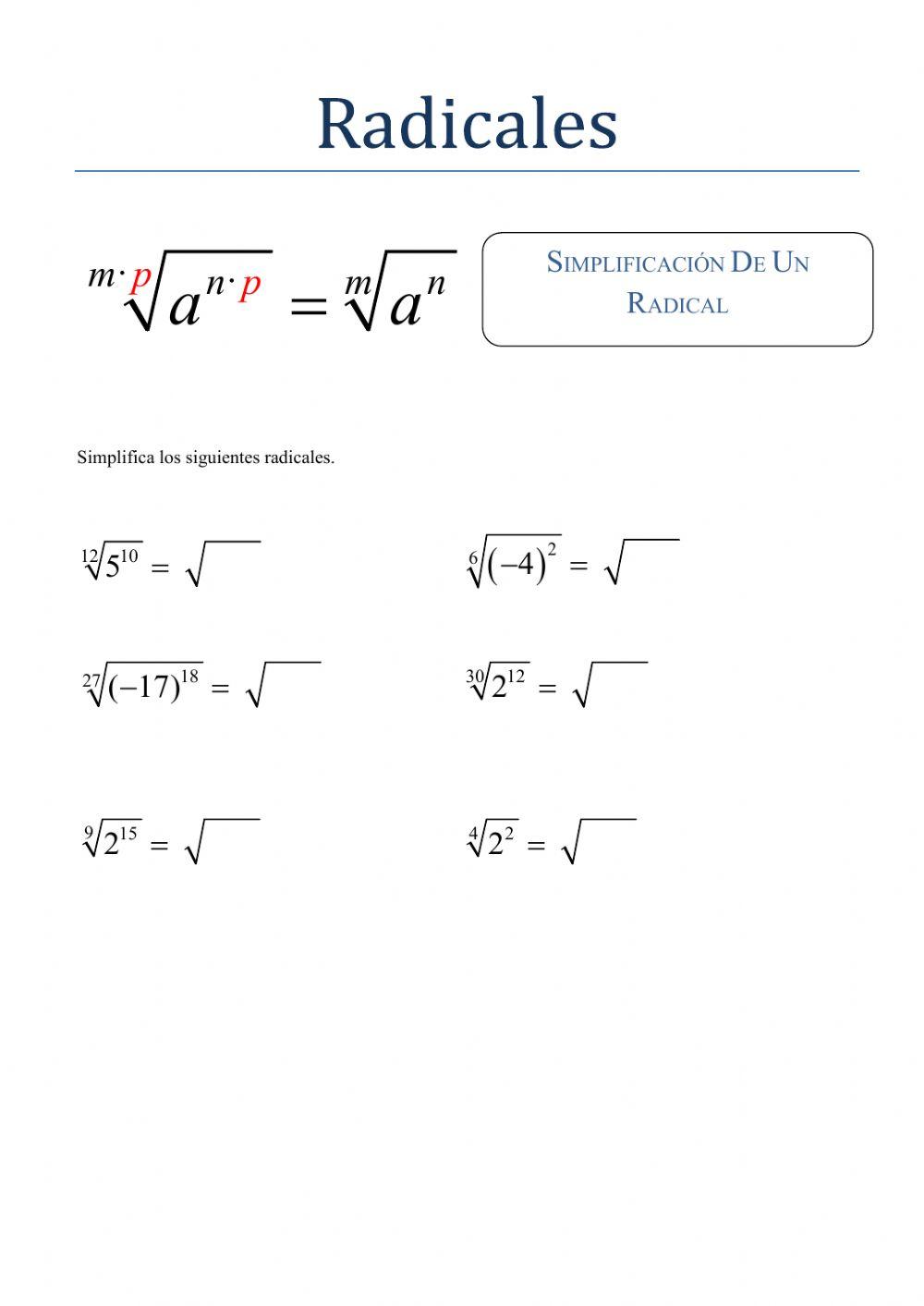 Simplificación de Radicales