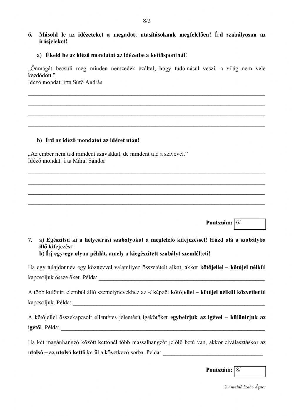 Simonyi Zsigmond helyesírási feladatlap8