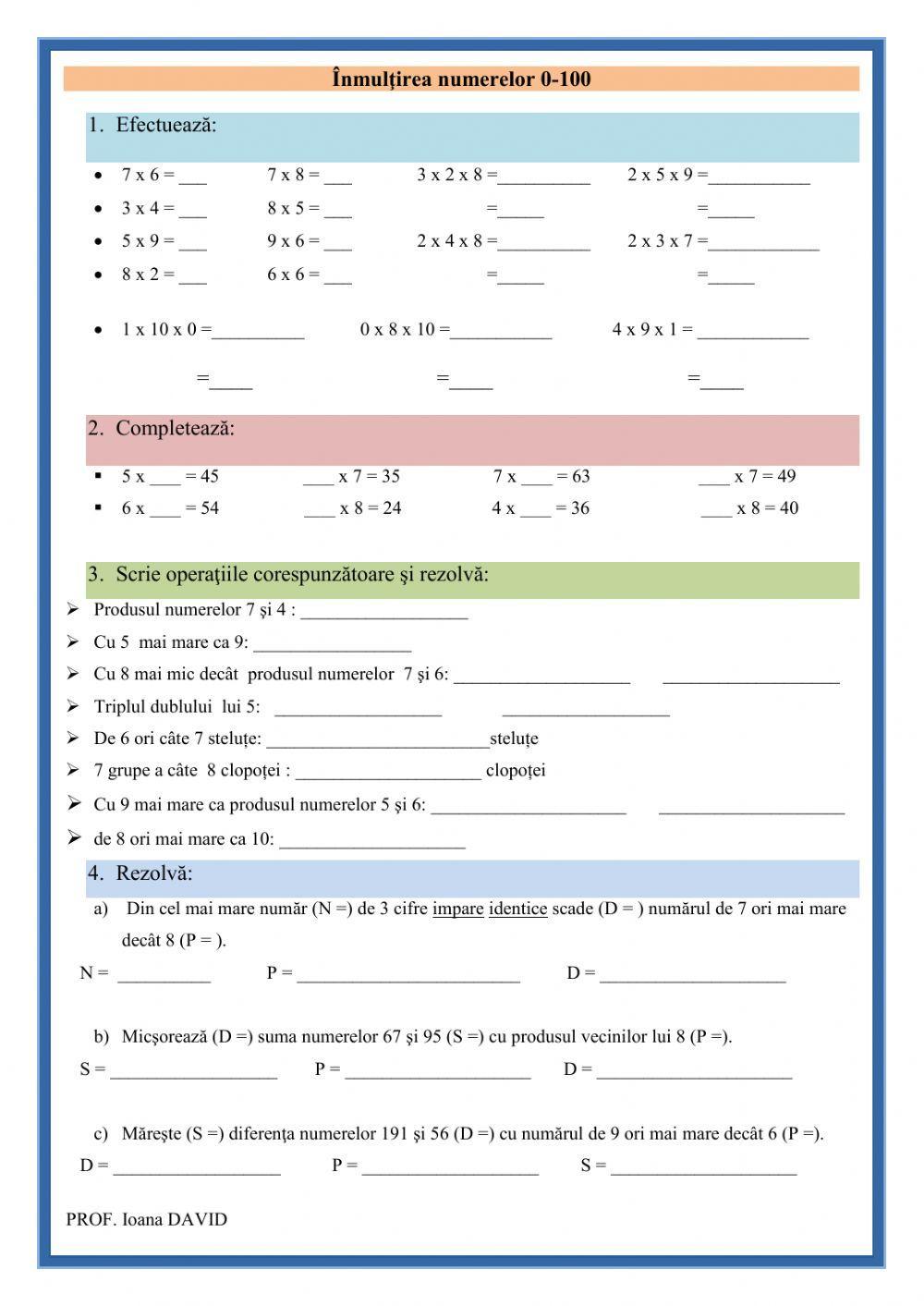Recapitulare inmultirea nr 0-100