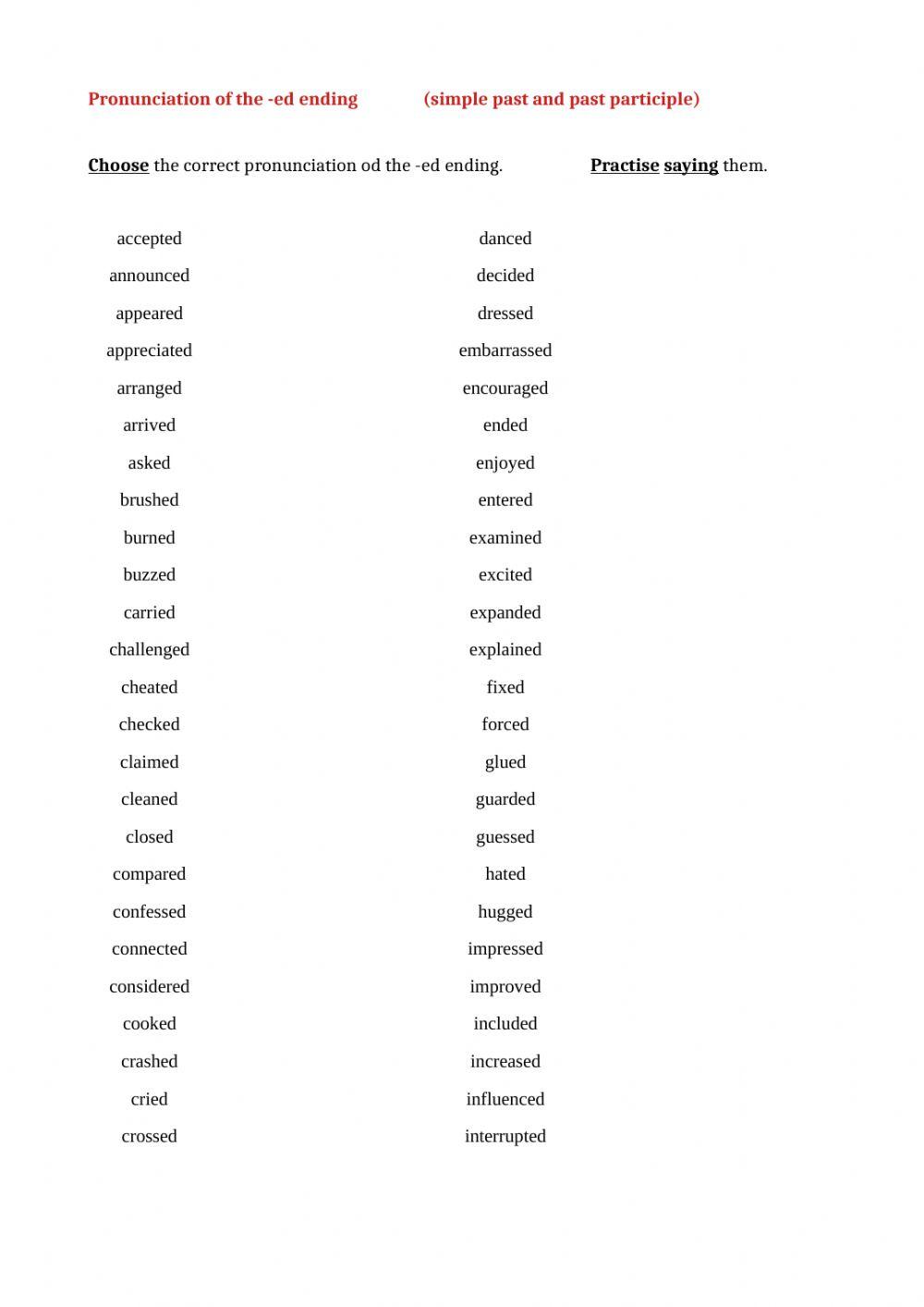 La prononciation de la terminaison -ed 